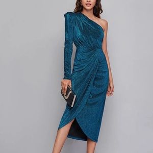 One shoulder wrap glitter dress